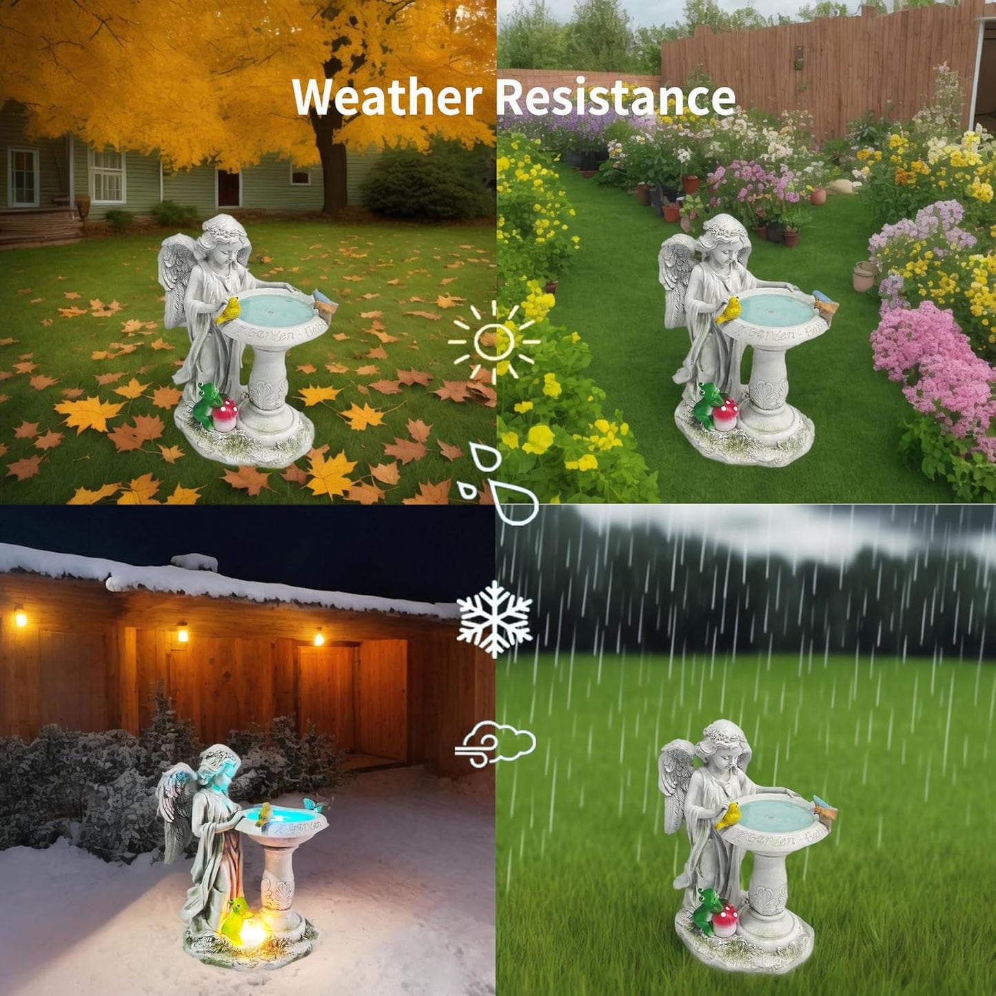 Solar Angel Garden Sculpture with Color - Changing Lights,Resin Garden Outdoor Decorations Figurine with Birds,Frog & Mushroom for Home,Yard,Patio,Balcony,Lawn - Unique Housewarming Gifts