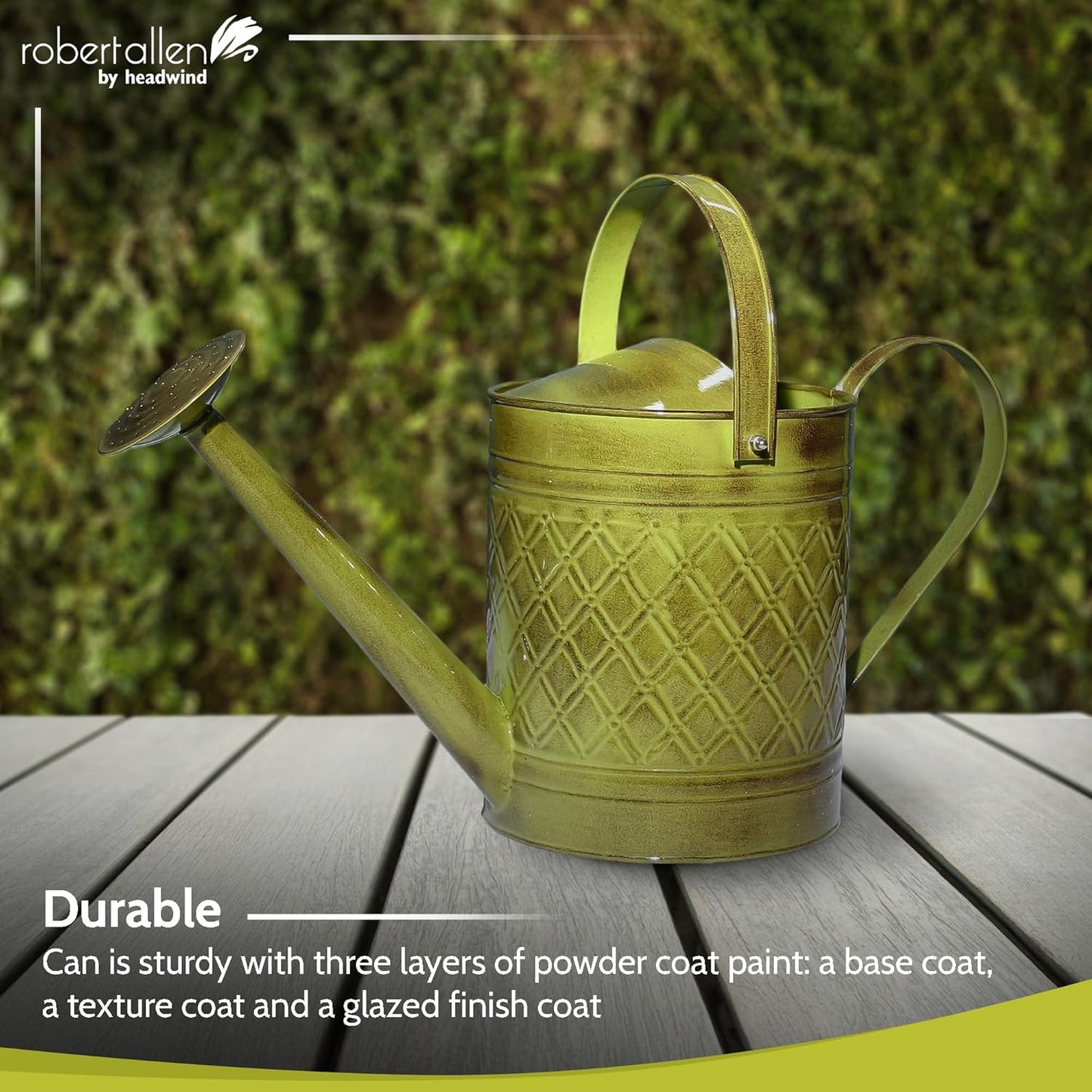 Robert Allen Home & Garden MPT01500 Wexley Metal Watering Can, 2 Gallon, Tansy Green