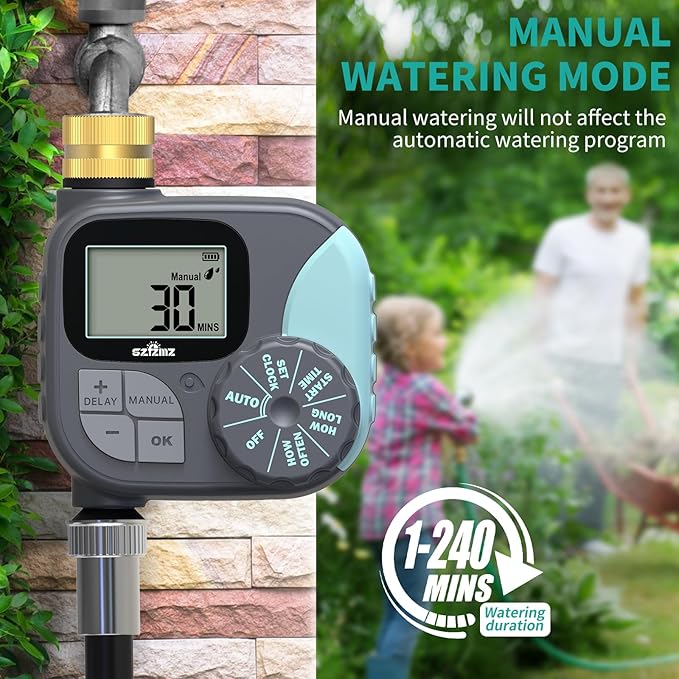 Sprinkler Timer for Garden Hose, Programmable Hose with Rain Delay/Manual/Automatic Irrigation System, Outdoor Irrigation Timer Controller for Lawn Yard, 1 Outlet