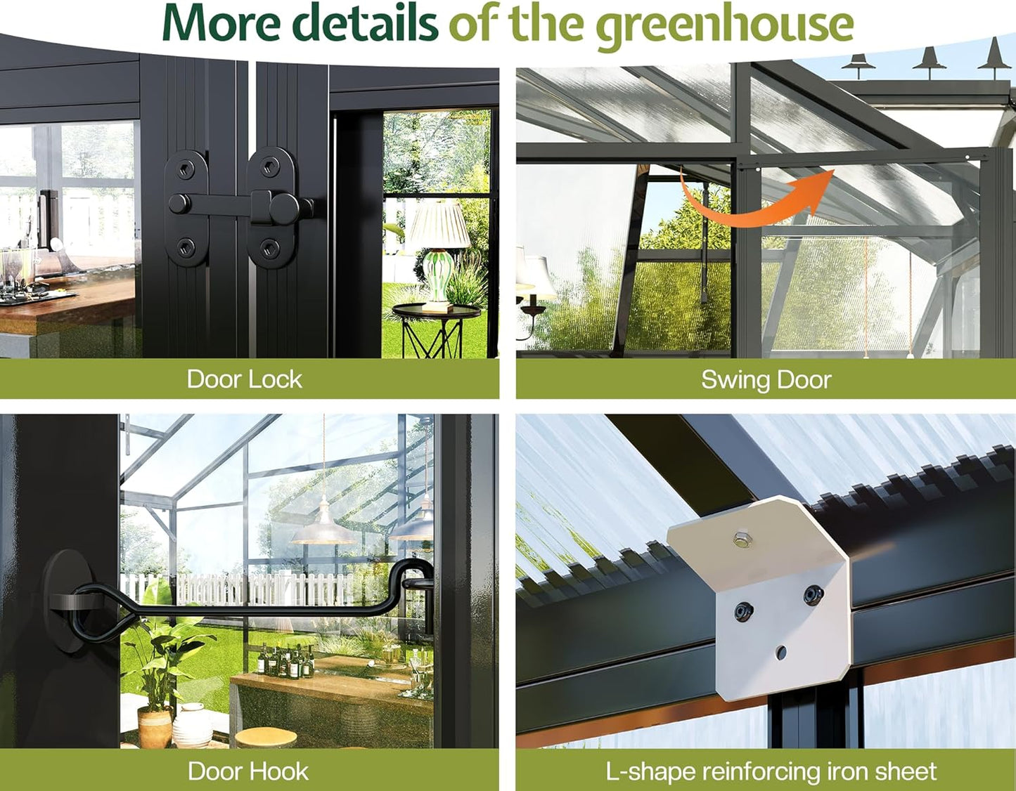 Jocisland 12x10x8 FT Greenhouse for Ourdoors, Quick-Connect Fittings, Aluminum Frame with 2 Vents, 2 Doors, and Walk-in Design for Garden or Backyard, Black