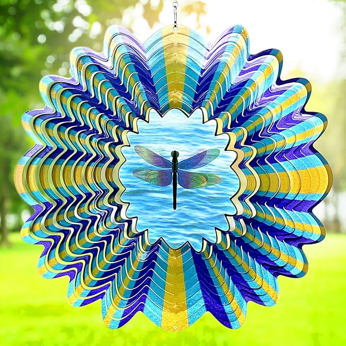 Dragonfly Animated Wind Spinner - 12″ Kinetic 3D Hanging Sculpture, Creates Dragonfly Animation Effect | Patio Lawn Garden Decor, Creative Gifts for Mother/Father/Women/Men