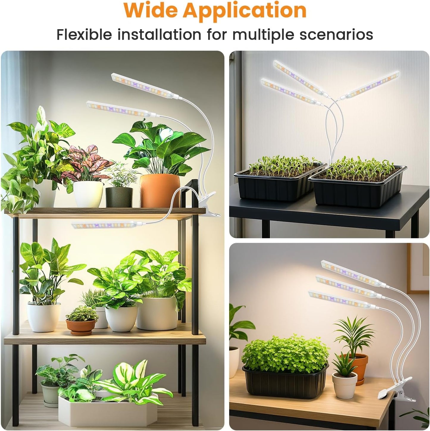Kullinss White Grow Light, Clip On Plant Lights for Indoor Growing with 6/12/16H Timer, 3 Color Modes, DC Plug, 30W 171 LEDs Full Spectrum Plant Lamp, Grow Lights for Indoor Plants, Herbs, Seedlings