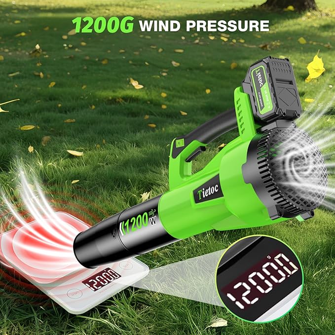 Tietoc Leaf Blower Cordless, 1200W Brushless Electric Leaf Blower with 2 X 5.0Ah Battery, 6 Speed Powerful Leaf Blowers for Garden, Patio, Lawn Care, Gift for Men Dad Husband Fathers Gardener 2025