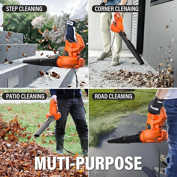 MAXLANDER Leaf Blower Corded, 7-AMP 350CFM/155MPH Electric Leaf Blower, Lightweight Handheld Small Leaf Blowers for Lawn Care