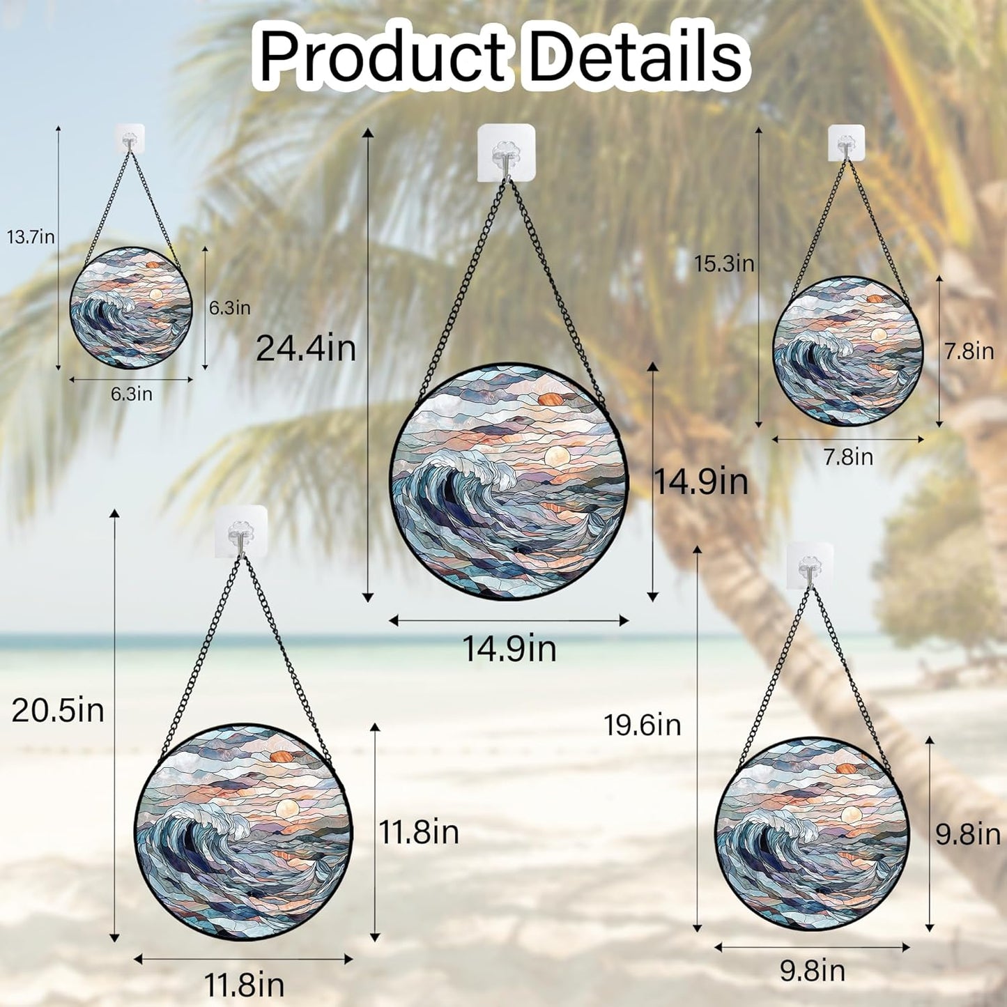 Stained Glass Window Hanging, Sunrise Waves Sun Catchers Diamond Glass Panel Hangings Abstract Suncatcher Decor for Birthday for Women, Men, Wife, Aunt, and Mom 14.9x14.9 in