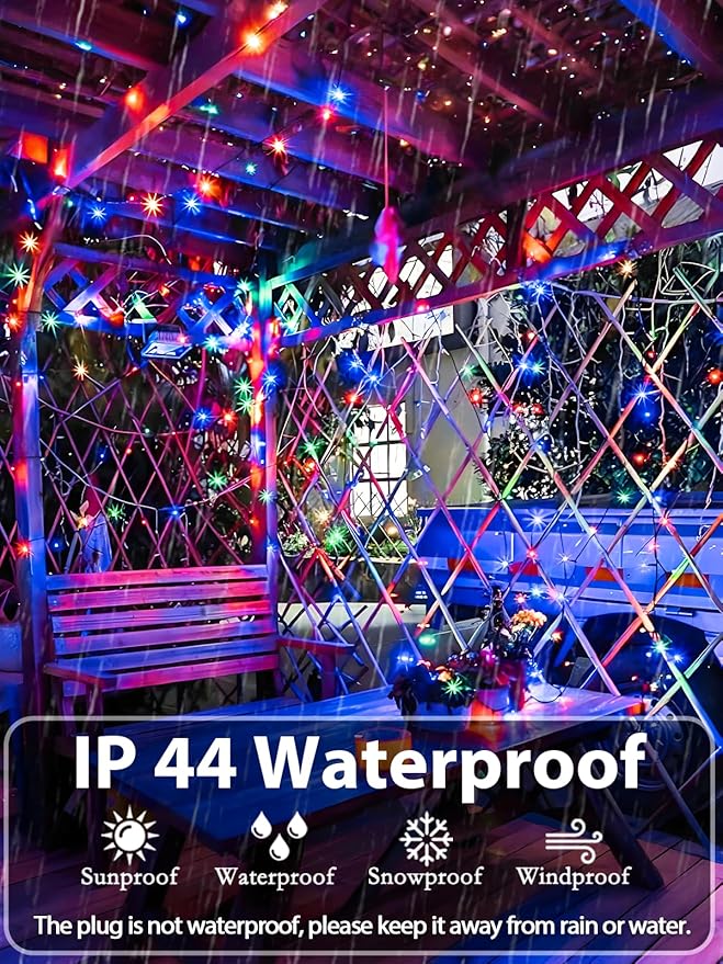 33 FT 100 LED Christmas Decoration Indoor Outdoor, Connetable Green Wire Waterproof Mini Lights with Memory Function & Timer & 8 Modes for Xmas Tree Birthday Wedding Garden Party Decor (Multicolor)