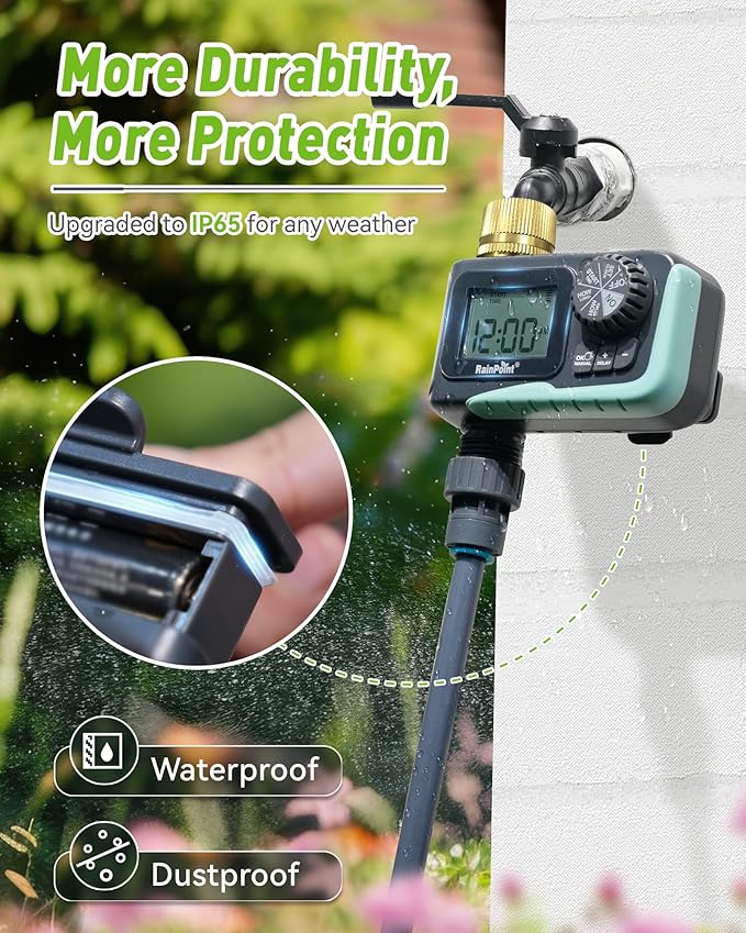 RAINPOINT Sprinkler Timer Outdoor, Water Timer for Garden Hose Faucet Timer, Programmable Watering Irrigation Timer with Rain Delay/Manual, V2, 2024 Release(Metal)