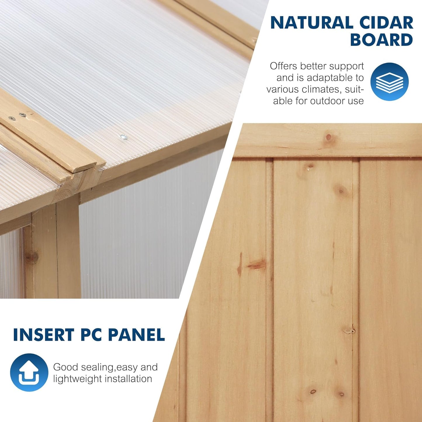 Restland 6x8 FT Wood Greenhouse for Outdoors Reinforced Frame Walk-in Greenhouses with Adjustable Roof Vents & Lockable Door Polycarbonate Green House for Outside