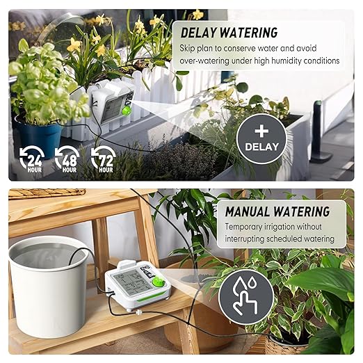 RAINPOINT Large Display Automatic Plant Waterer Indoor for Up to 20 Pot Plants,Cycle & Soak Watering Mode Vacation Self Watering Drip Irrigation System Device Kit for Balcony Office Patio Greenhouse