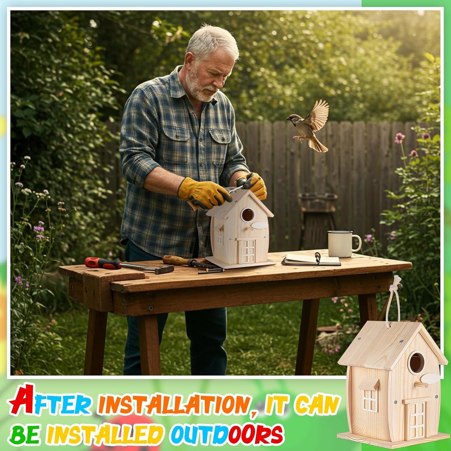 Liliful 2 Pack DIY Unfinished Wooden Birdhouse Craft Wooden Painting Kit with Paint and Paintbrushes for Boy or Girl Classroom Activity and Christmas Kids Craft Gifts(Rural Style)