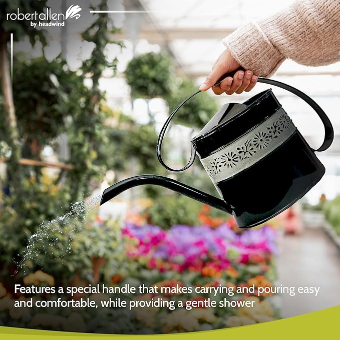 Headwind Willow Black Pearl 0.5 Gallon Galvanized Decorative Metal Garden Watering Can for Indoor & Outdoor Plant Care โ Vintage Gardening Plant Watering Can by Robert Allen