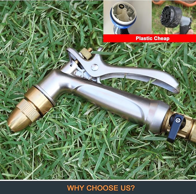 ESOW Garden Hose Nozzle, 100% Heavy Duty Metal Spray Gun with Full Brass Nozzle, 4 Watering Patterns Watering Nozzle- High Pressure Rear Trigger Design for Watering Plants, Car Wash and Showering Dog