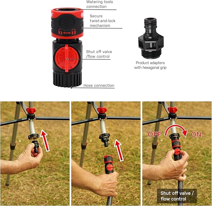 Eden 94154 PRO The Heaviest Weight Tripod (5.37 lbs) Adjustable 4-Way Mini Turbo Metal Oscillating Sprinkler W/Quick Connect Starter Set, Covers up to 4,069 sq. ft. Telescoping Tripod Style