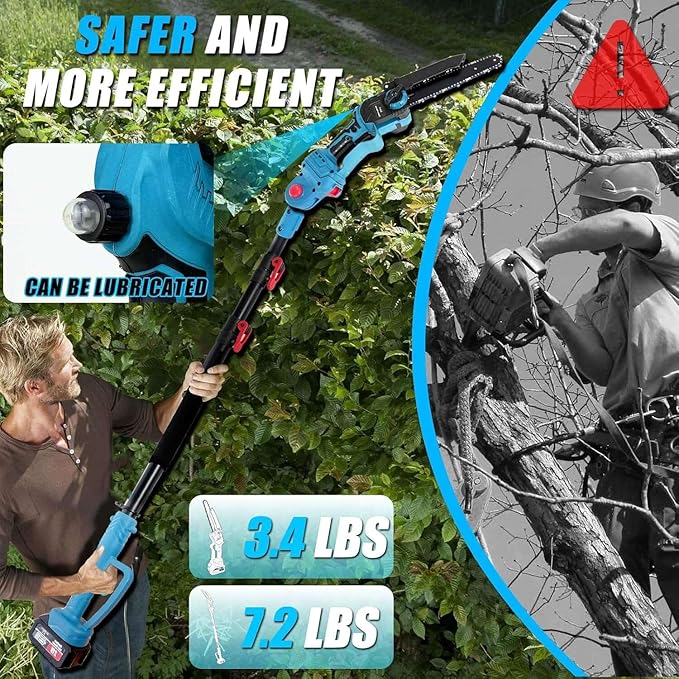 2-In-1 Electric Pole Saws for Tree Trimming, 8 Inch Mini Chainsaw with Extension Pole and 2×4.0Ah Battery Powered, Brushless Motor, Max 16FT Cordless Pole Saw, Tree Trimmer Limb Branch Cutter Pruner