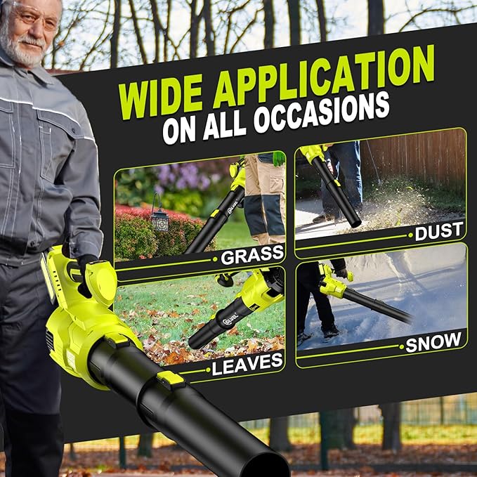 Cordless Leaf Blower, 550CFM (160MPH) Brushless Turbo Blower, 24V High Power Battery Powered Leaf Blowers with 2x4.0Ah Battery & Charger, Electric Blowers Variable Speeds for Lawn&Garden