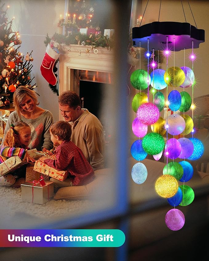 Toodour Solar Wind Chimes for Outside, Hanging Easter Pastel Lights with 2 Modes, Shells Light Gifts for Mom Grandma Wife, LED Outside Decorative Mobile Lights for Garden Yard Patio Easter Decorations
