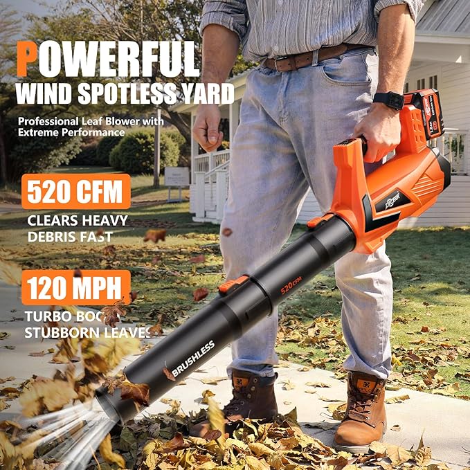 17000 RPM Cordless Leaf Blower with DECERK 7.8AH Battery - 530CFM Powerful Brushless Motor for Lawn Care, 5-Speed Turbo Electric Blower for Dust, Wet-Leaves, Car, Gutters, Lightweight Garden Tool