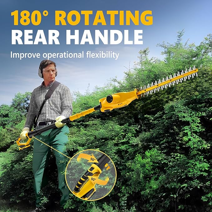 Alloyman 20V MAX Pole Hedge Trimmer,Telescoping Pole Hedge Trimmer,with 2 Packs 2.0Ah Batteries & Charger,8 Feet Hedge Trimmer for Shrubs Pruning