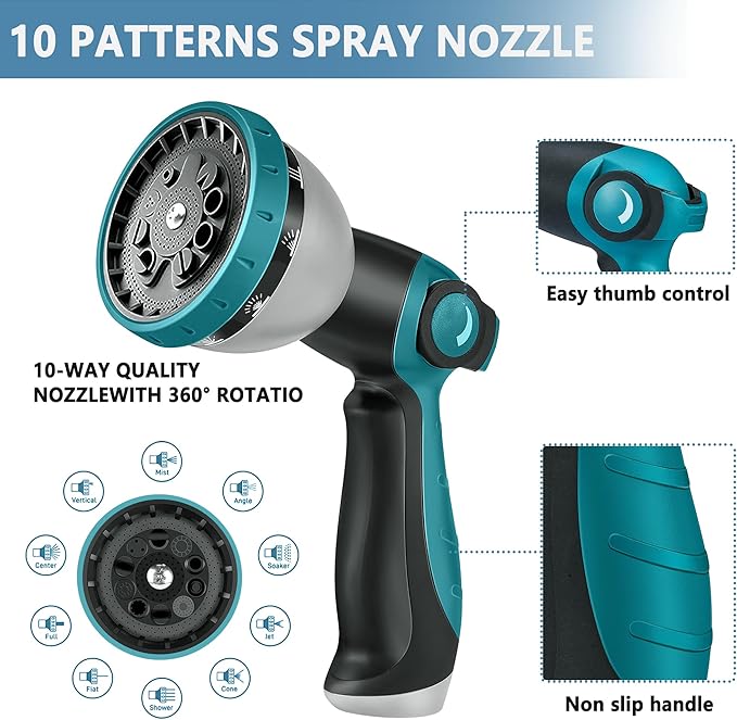 100 ft Expandable Garden Hose -2025 New Upgraded Durable Latex Core,3/4 Brass Connector and 10 Functions Spray Nozzle, Extra Strength Fabric, Leak-proof, Lightweight, Kink-free Expanding Water Hoses