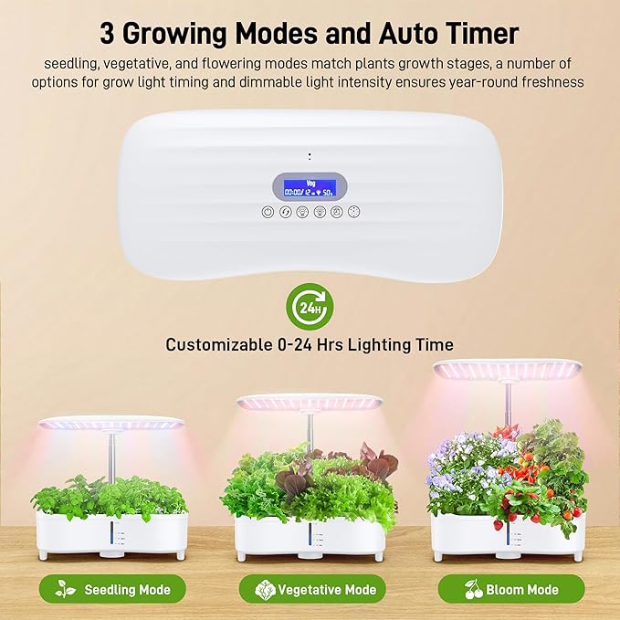 Hydroponics Growing System Kit 15 Pods Misting Herb Garden Indoor Garden Indoor Gardening System 5L Water Capacity 48W Grow Light Gardening Gifts for Women House Warming Gifts New Home (White)
