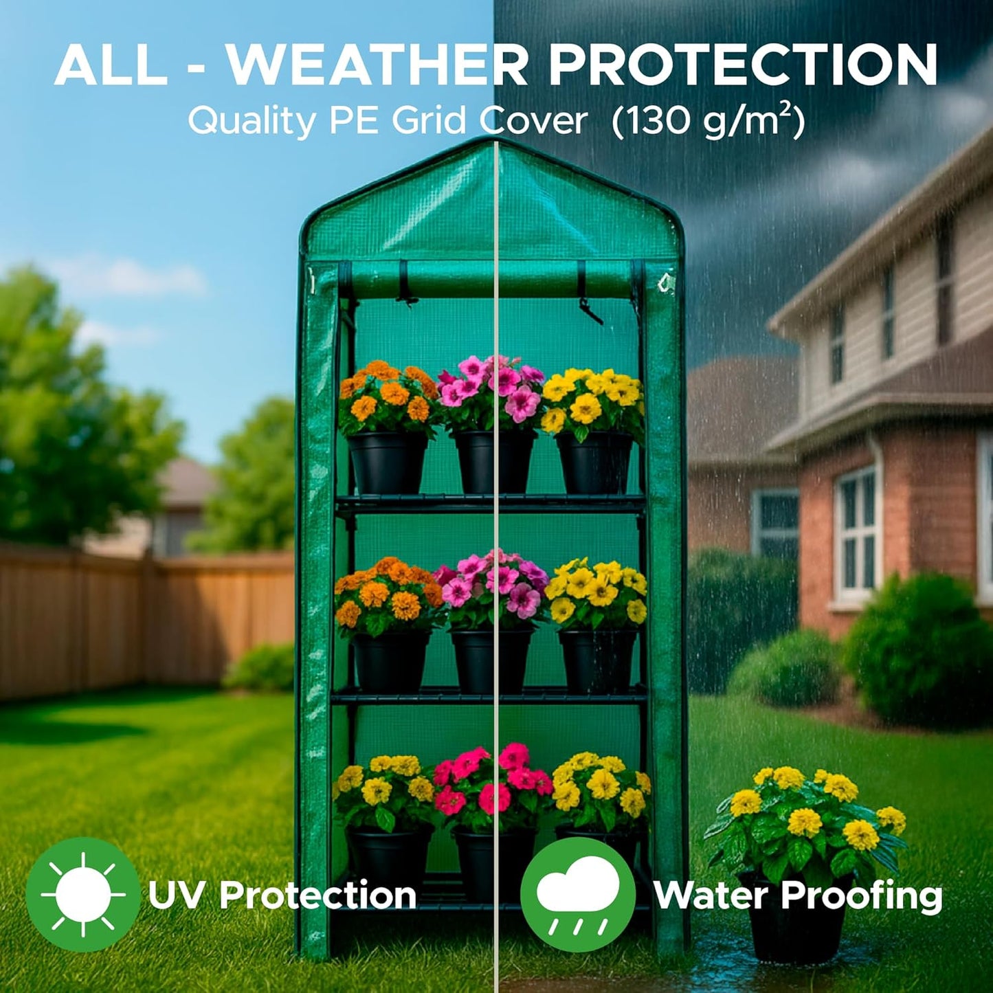 Elly 4-Tier Greenhouse for Indoor Outdoor 63'' H x 27'' L x 19'' W Portable Plant House Stand with Durable PE Cover & UV Protection, Roll-Up Zipper Door, Ideal for Seedlings, Starter Plants