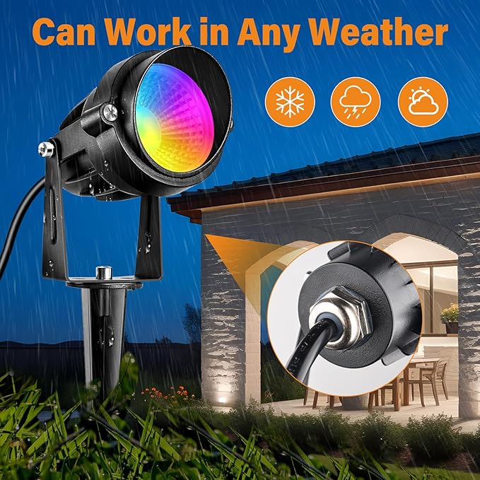 Halloween Christmas Spotlight Outdoor RGBW Low Voltage Landscape Lights, 12V-24V Color Changing Landscape Lights with Remote Control Landscape Spotlights for Garden Yard Path Tree Decorative (6 Pack)