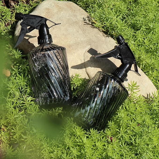 OFFIDIX Fine Mist Plant Mister,Handheld Pressure Glass Spray Bottles,0.45L/15.22oz Watering Can with Adjustable Nozzle for Outdoor Indoor Gardening and Cleaning Work(Diagonal Light Green)