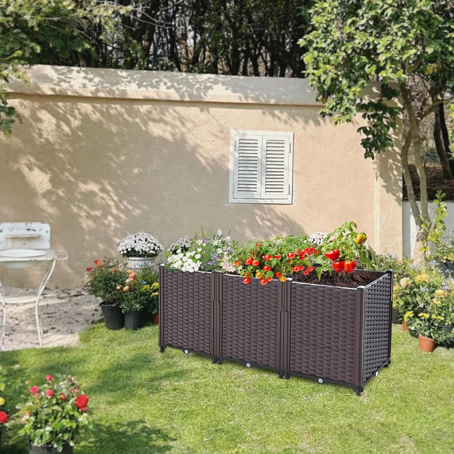 Raised Garden Bed, Planters for Outdoor Plants Raised Beds for Gardening, Plastic Planter Raised Beds for Planting Outdoor Plant Vegetables, Flowers, Fruits and Plants, 47.2"(L) x 15.7"(W) x 20.4"(H)