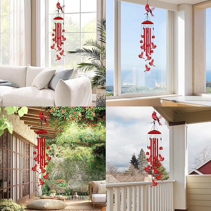 Cardinal Wind Chimes for Outside, Large Cardinal Garden Decor Bird Wind Chime, Memorial Cardinal Gifts for Women, 40" Outdoor Windchimes for Lawn, Porch, Patio, Yard, Christmas
