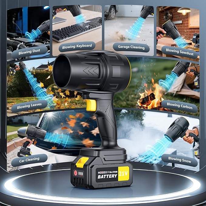 400,000RPM Handheld Leaf Blower Cordless with 2 Battery and Charger, 550CFM Lightweight Electric Cordless Leaf Blowers, 21V Battery Powered Leaves Blowers for Lawn Care, Patio, Car and Dus