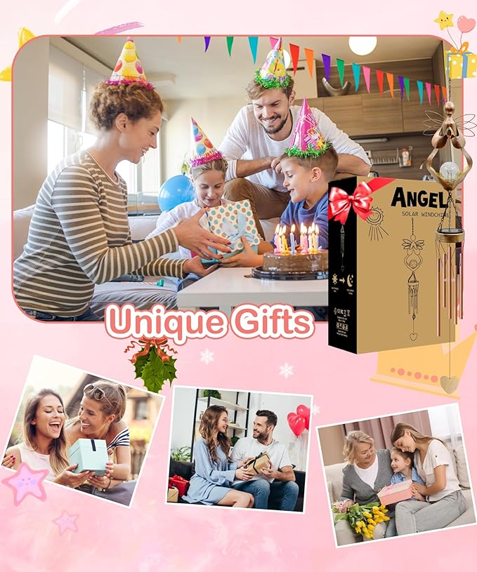 Wind Chimes Outdoor Indoor Decor: Birthday Gifts for Mom Grandma - Outside Lights for Garden Yard Patio Porch (Angel)