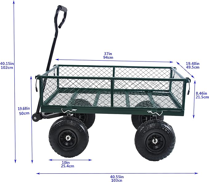 Garden Dump Cart - Large Capacity, Removable, Sturdy, Green, Outdoor Use