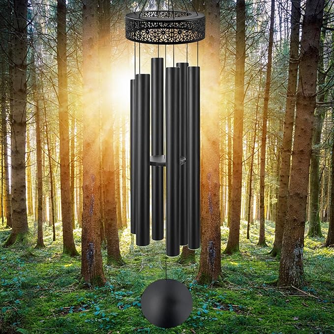 ASTARIN 60'' Deep Tone Wind Chimes for Outside -Extra Large Windchimes with 6 Heavy Tubes, Memorial Wind Chimes Outdoor for Garden Hanging Décor,Sympathy Gifts, Black