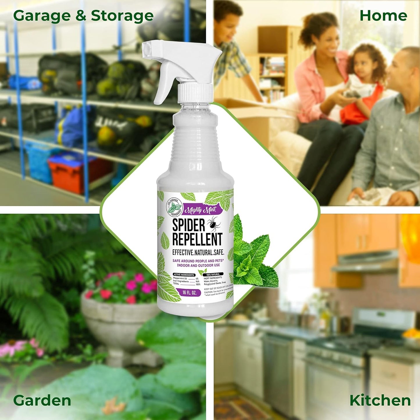 Mighty Mint Peppermint Oil Spider Repellent Spray – Natural Indoor & Outdoor Bug Control for Spiders and Insects – Plant-Based, Extra-Strong Formula - 16 oz
