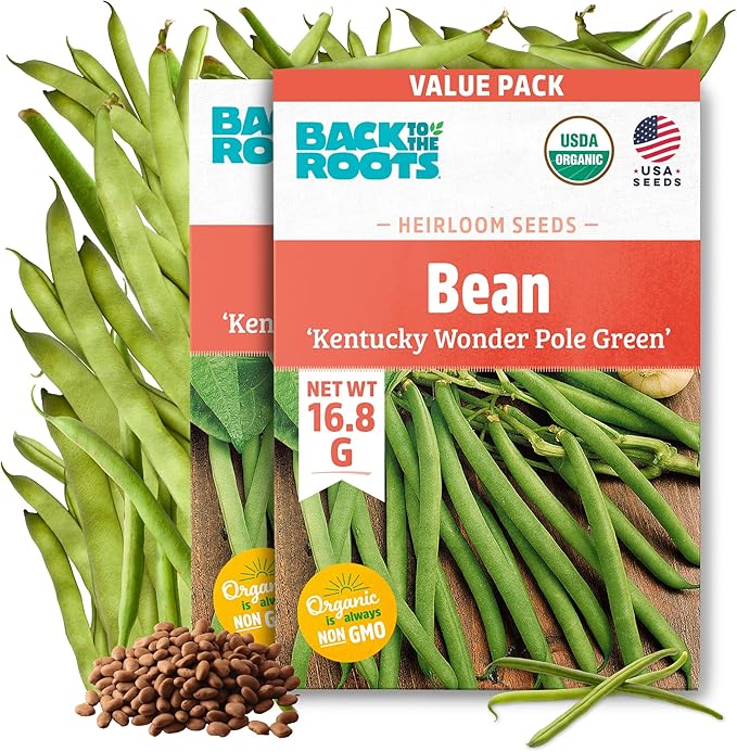 Back to The Roots 100% Organic Heirloom Seeds - Kentucky Green Bean Value Pack (16.8g Total)