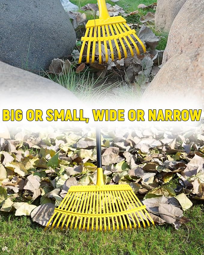 Garden Leaf Rake 2 Pack, 11+25 Tines Metal Leaf Rake with Adjustable Handle, Heavy Duty Lawn Yard Rakes Set for Leaves, Grass, Shrubs, Debris, Pine Needles, Garden Cleanup Tools for Backyard