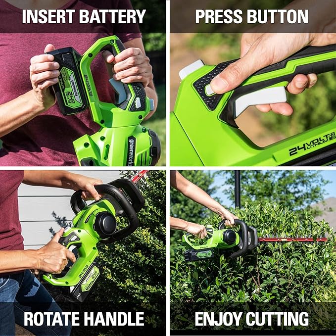 Greenworks 48V (2 x 24V) Cordless Brushless Axial Leaf Blower,24V Cordless Battery Hedge Trimmer Combo Kit