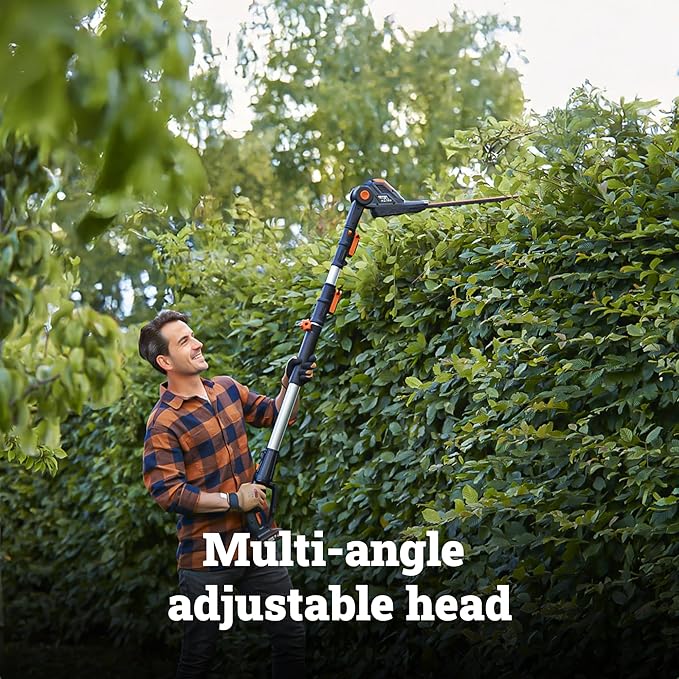 WORX WG252.9 20" 20V Cordless Hedge Trimmer, Pole Hedge Trimmer Reaches up to 12 Inches with Extended Pole, Electric Bush Trimmer with 180° Rotation Head, Battery & Charger Not Included