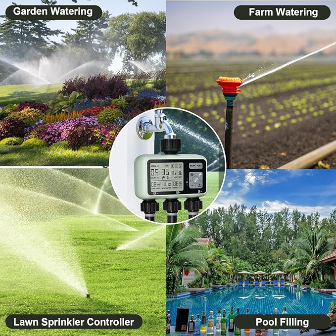 Sprinkler Timer,Auto&Manual Mode, Rain Delay Mode Water for Garden Hose Outdoor IPX5 Waterproof Irrigation Timer 3 Zone for Yard, Lawns and Pool