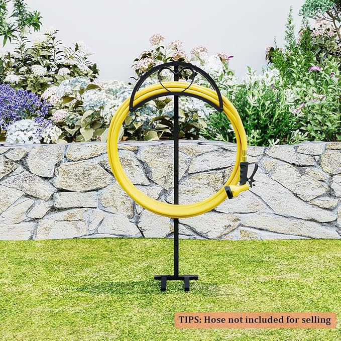 Garden Hose Holder Freestanding Hose Holder Heavy Duty Metal Detachable Hose Reel Stand Water Hose rack For Outside (Black, 15.35 * 6.3 * 41.34)