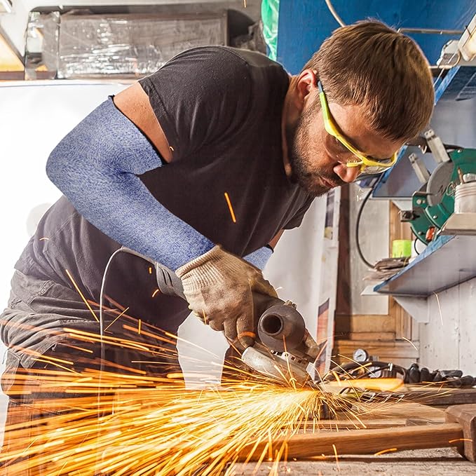 JaGely 6 Pairs Level 5 Cut Resistant Sleeves with Thumb Hole 18 Inches Arm Protection Sleeve Farmer Gardening (Black,Blue,Green)