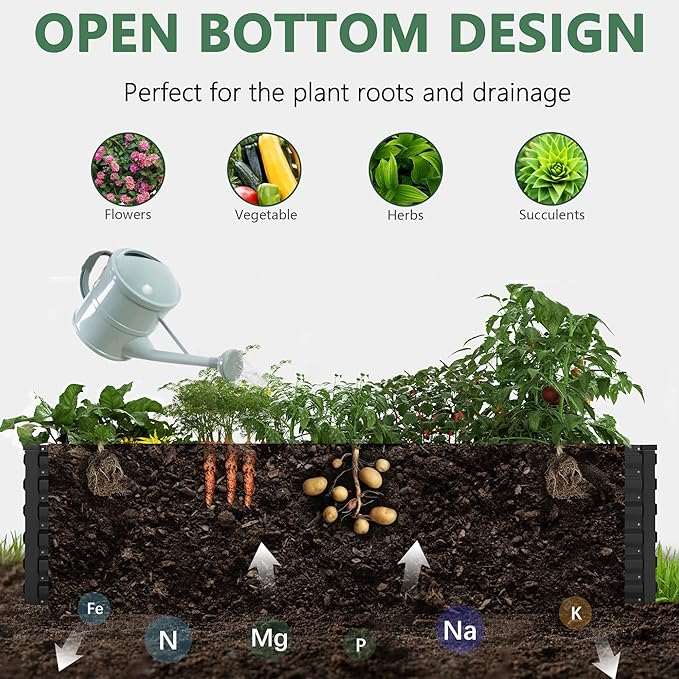 FOOWIN 2pcs 6x3x2ft Galvanized Raised Garden Bed, Planter Raised Garden Boxes Outdoor, Large Metal Raised Beds for Gardening, Garden Bed for Vegetables, Flowers, Herb,269 Gallon Capacity, Black