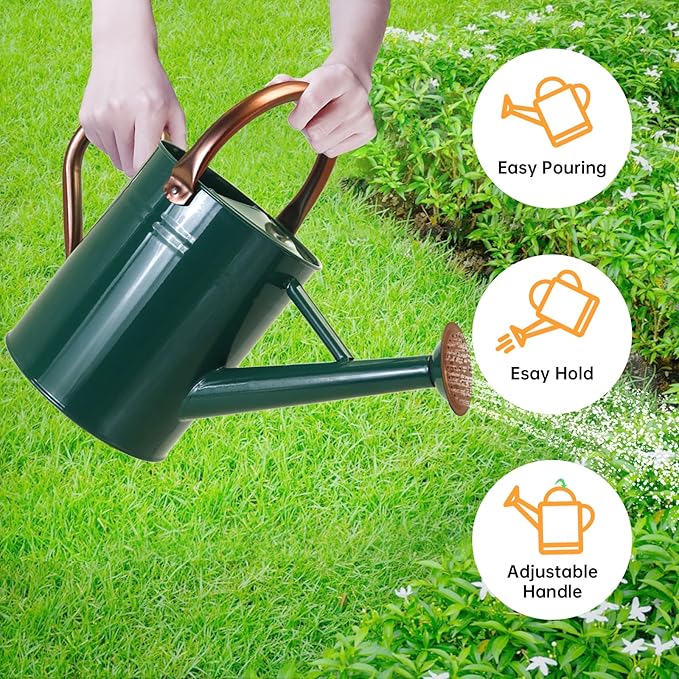 Metal Watering Can for Outdoor Plants, 1 Gallon Galvanized Steel Watering Can with Removable spout for Outdoor & Indoor Use, Perfect for Garden Flower, Houseplants, Forest Green