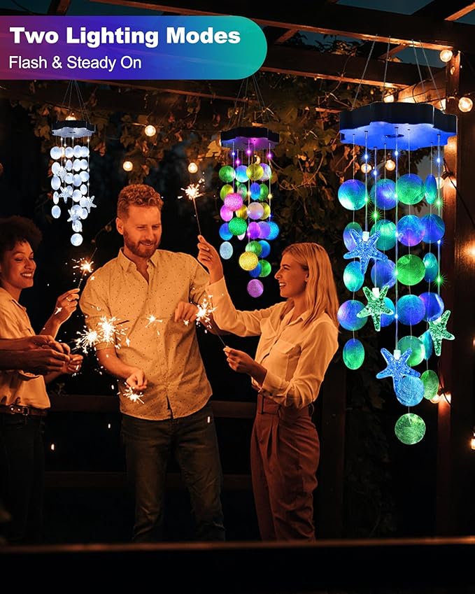 Toodour Solar Wind Chimes for Outside, Shells Light Gifts for Mom Grandma Women Wife Girls, Waterproof Solar Outdoor Decorative Mobile Light for Holiday Garden Porch Yard Outdoor Decor (Blue & Green)