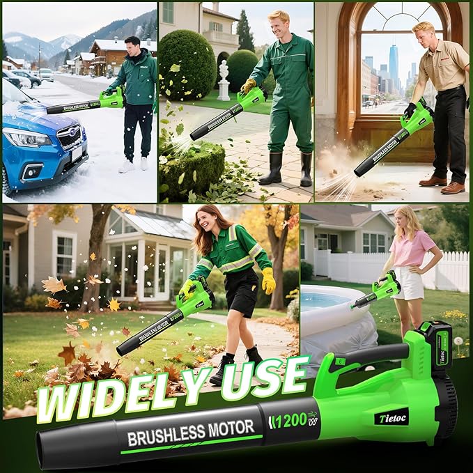 Tietoc Leaf Blower Cordless, 1200W Brushless Electric Leaf Blower with 2 X 5.0Ah Battery, 6 Speed Powerful Leaf Blowers for Garden, Patio, Lawn Care, Gift for Men Dad Husband Fathers Gardener 2025