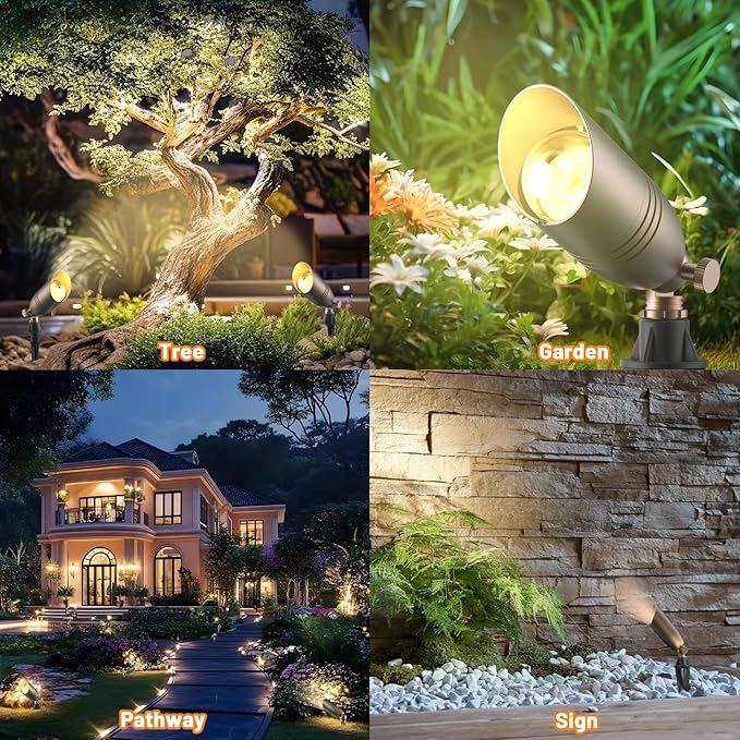 ZONEGRACE 12V Low Voltage Brass Landscape Spot Lights, Waterproof LED Uplights & Accent Lighting with Connectors, Heavy Duty Outdoor Garden Path Lights Fixtures with Bulb, Bronze (1 Pack)