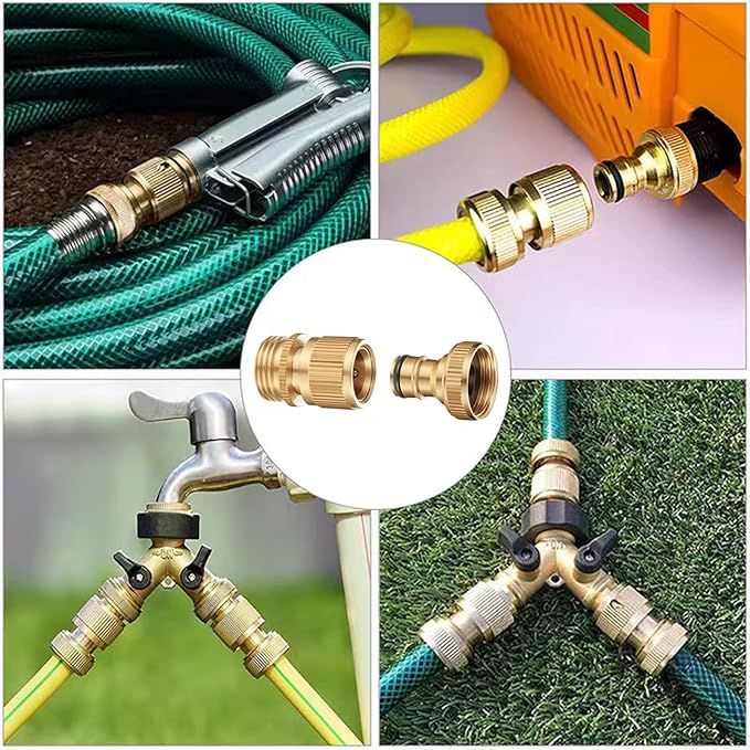 Garden Hose Quick Connector, Solid Brass 3/4 inch GHT Thread No-Leak Water Hose Fittings for Quick Connect and Release, Male and Female Garden Hose Adapter (2 Pack)