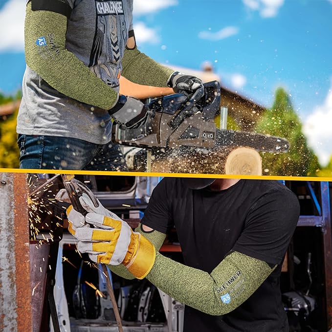 Schwer CORE Arm Protection Sleeves S081, ANSI A5 Cut Resistant Sleeves with Thumbhole, Non-PFAS Flame Resistant Welding Sleeve for Work, Kitchen, Farmers Sleeve for Gardening Arm Guards for Biting