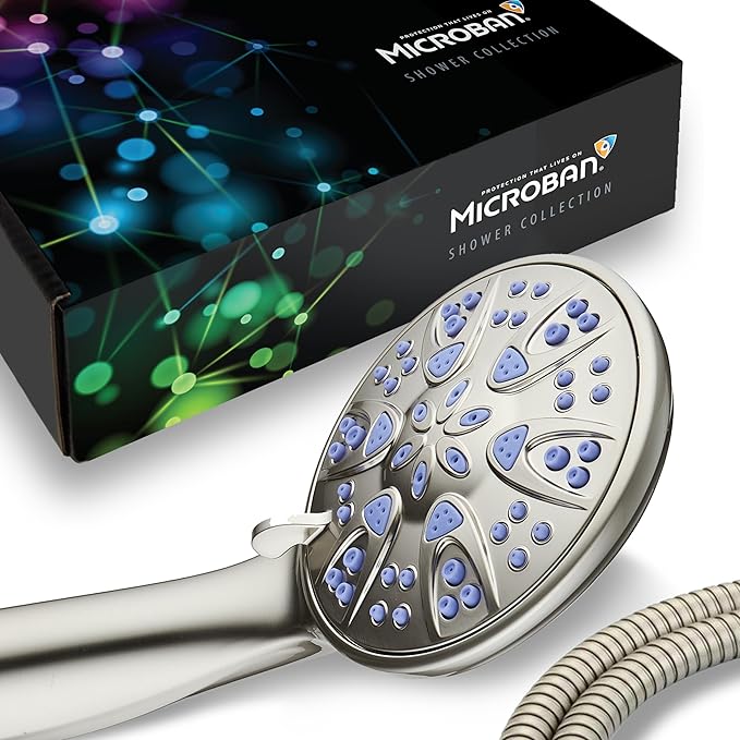 AquaDance Antimicrobial/Anti-Clog High-Pressure 6-setting Hand Shower with Nozzle Protection from Growth of Mold, Mildew & Bacteria for Stronger Shower! - Sunset Blue