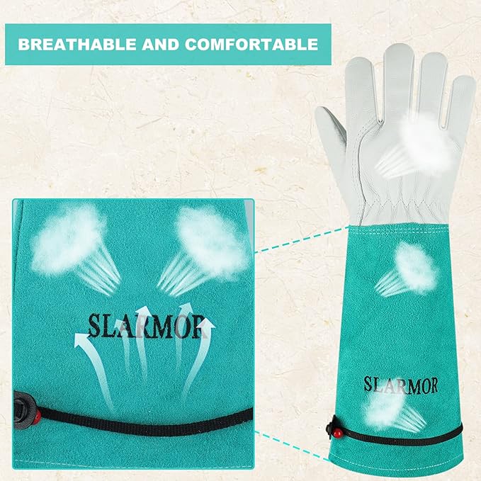 Long Gardening-Gloves Women/Men - Thorn proof Rose Pruning Heavy Duty Gauntlet (X-Large, Green)